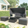 U-Shaped Patio Daybed with Canopy & Wicker Sectional Seating